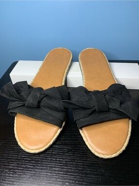 LOFT Black Bow Espadrille Slide Sandals